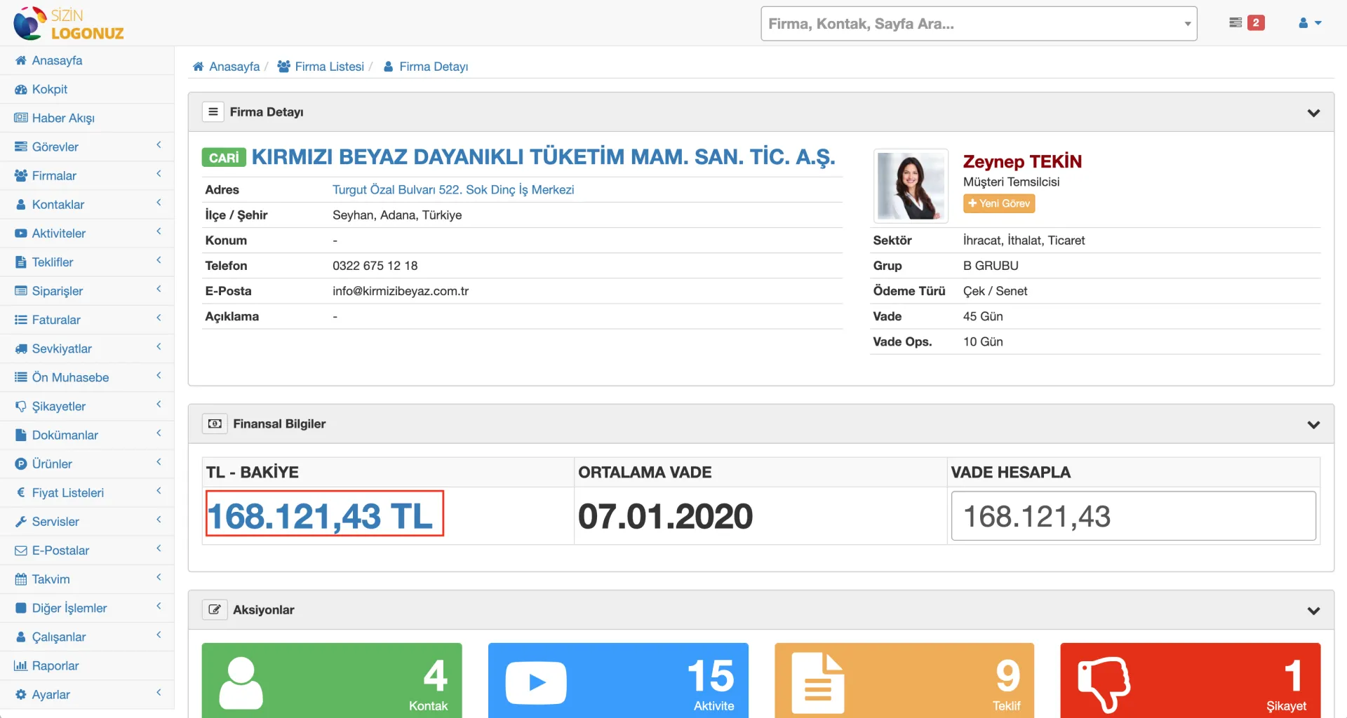 CRM'de Firma Bakiye Bilgileri Nedir?