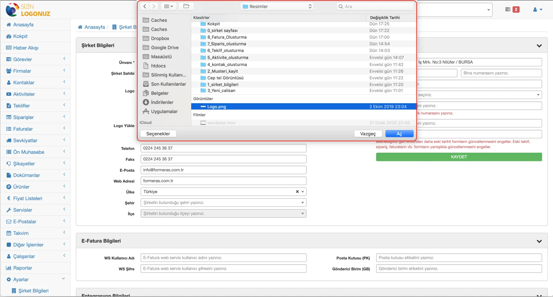 Formeras CRM şirket logosu nasıl güncellenir?