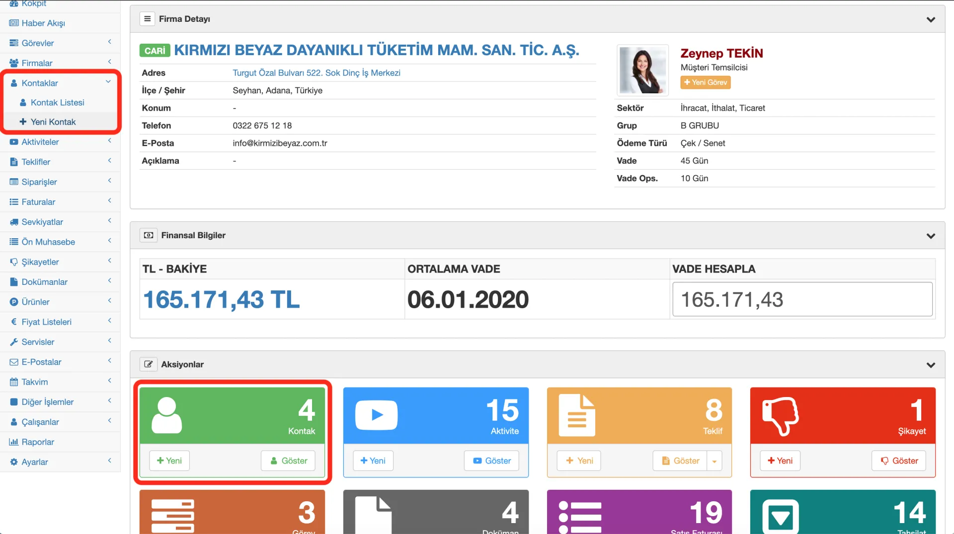 Formeras CRM Firma Üzerinden Yeni Kontak - Kişi Oluşturma