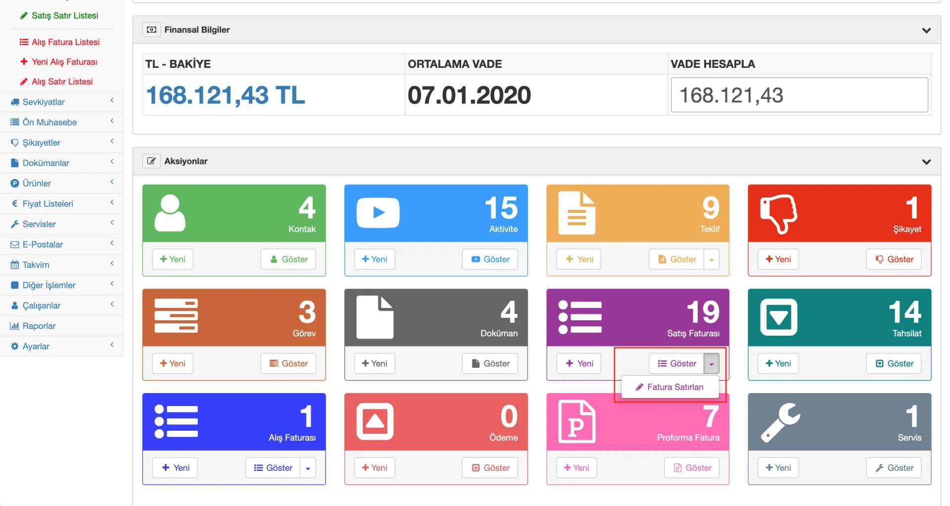 Formeras CRM Fatura Satırları Kısayolu