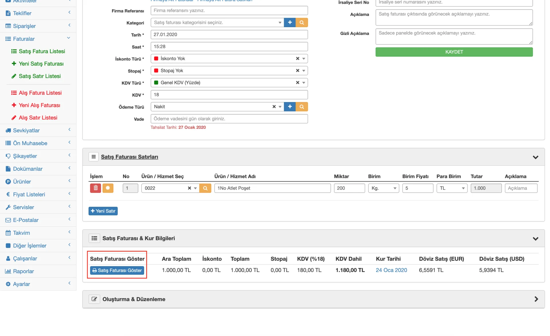 Formeras CRM Faturayı Görüntülemek