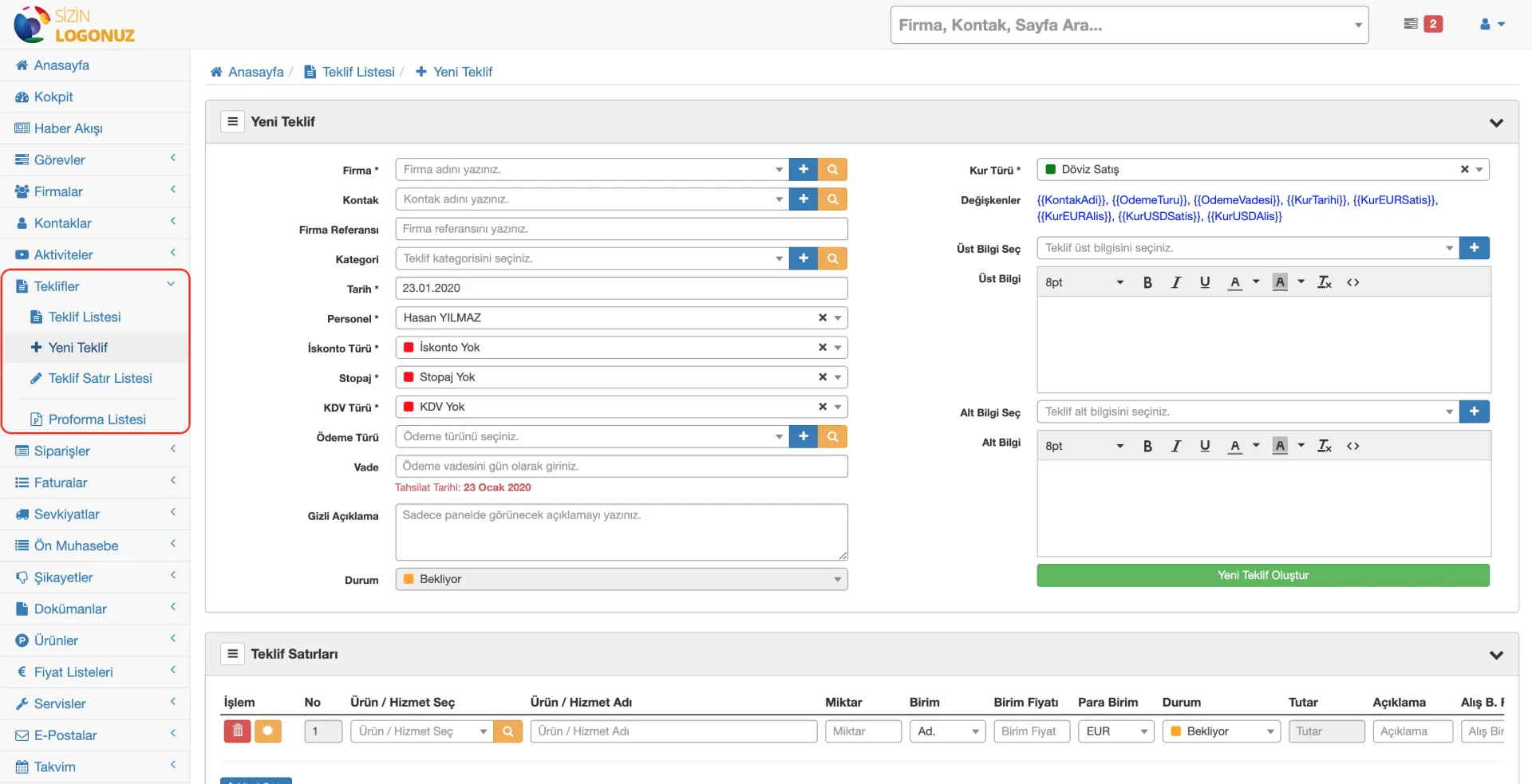 Formeras CRM Teklifler Nedir? Yeni Teklif Nasıl Oluşturulur?