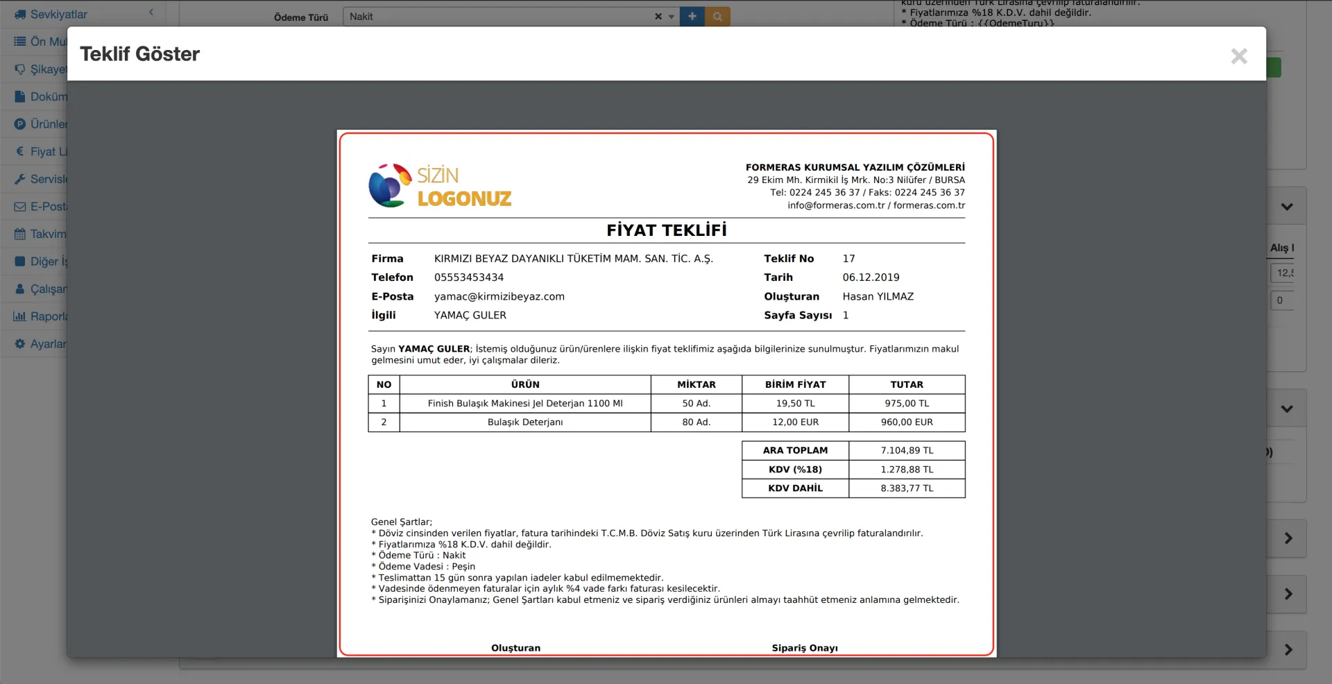 Teklifi PDF Formatında Görüntülemek 2