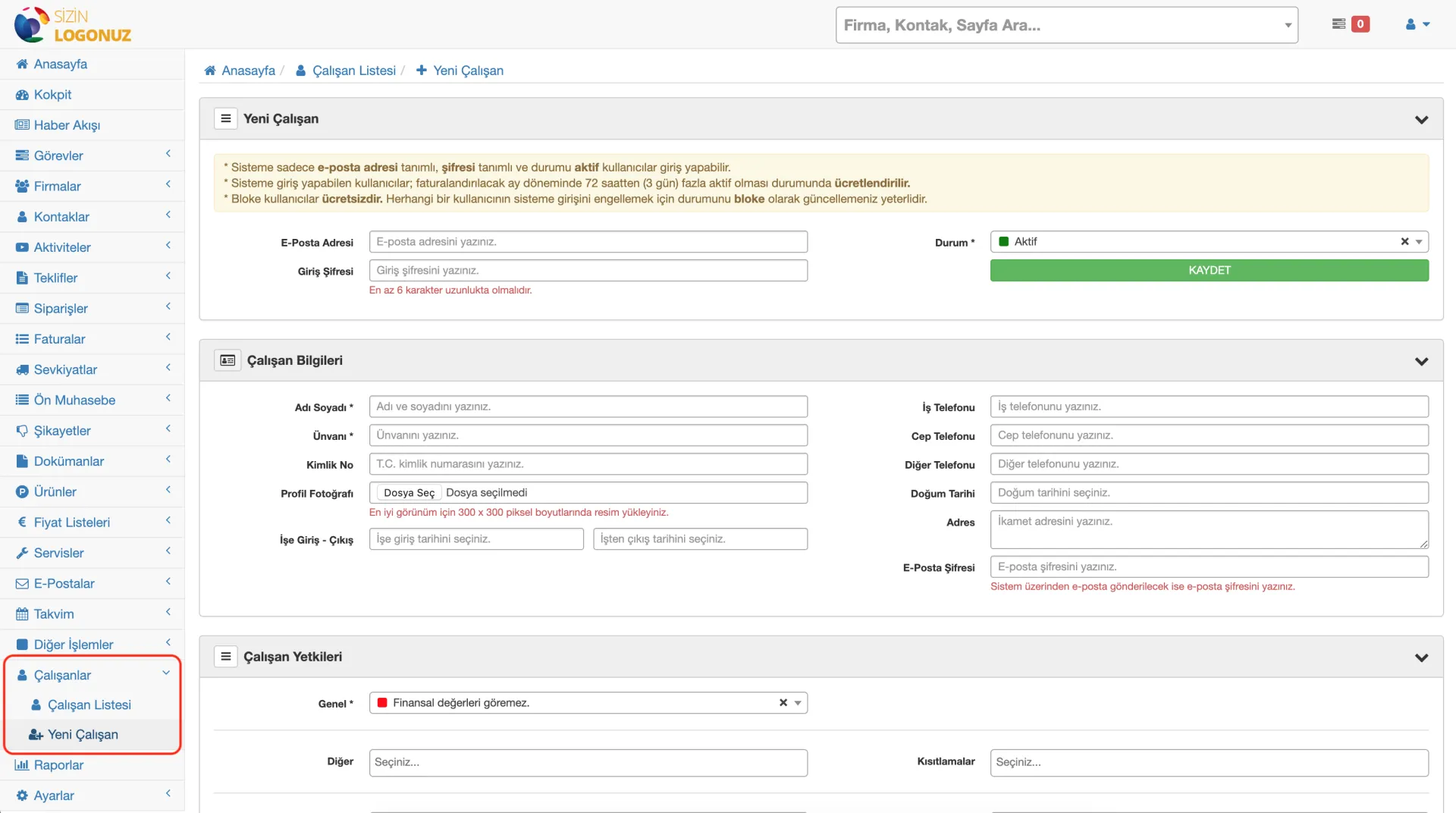 Formeras CRM Çalışanlar Nedir? Yeni Kullanıcı Nasıl Oluşturulur?