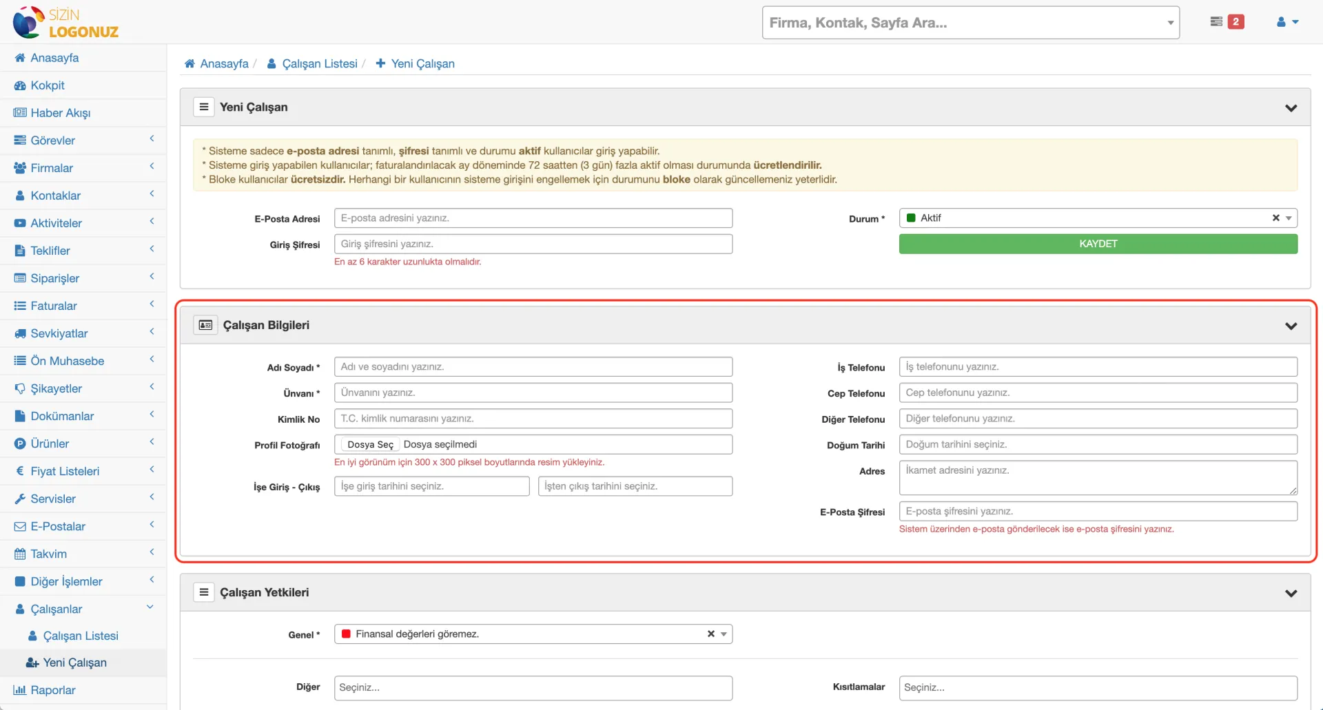 Formeras CRM Kullanıcı E-Posta Parolası